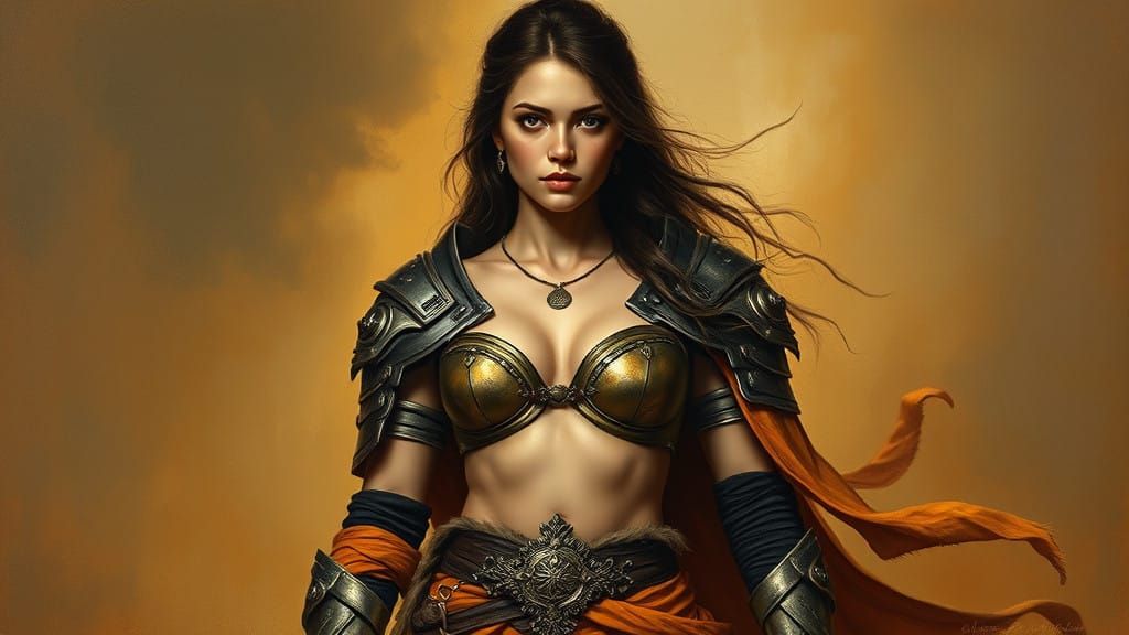 Elegant Warrior in Vibrant Oil Painting Style