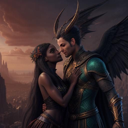 Goddess Shows Love to Lucifer: Fantasy Concept Art
