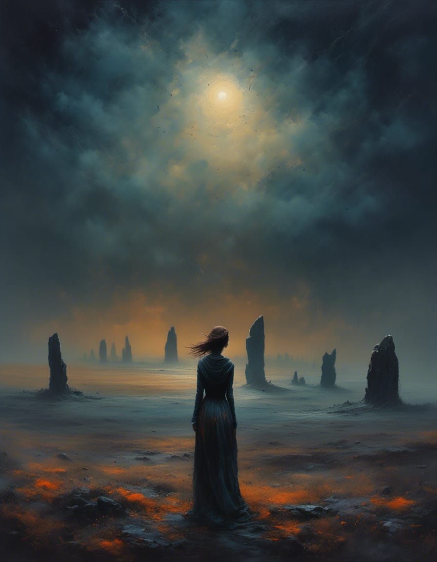 Mystical Ring of Brodgar at Night: Turner-Inspired Oil Paint...