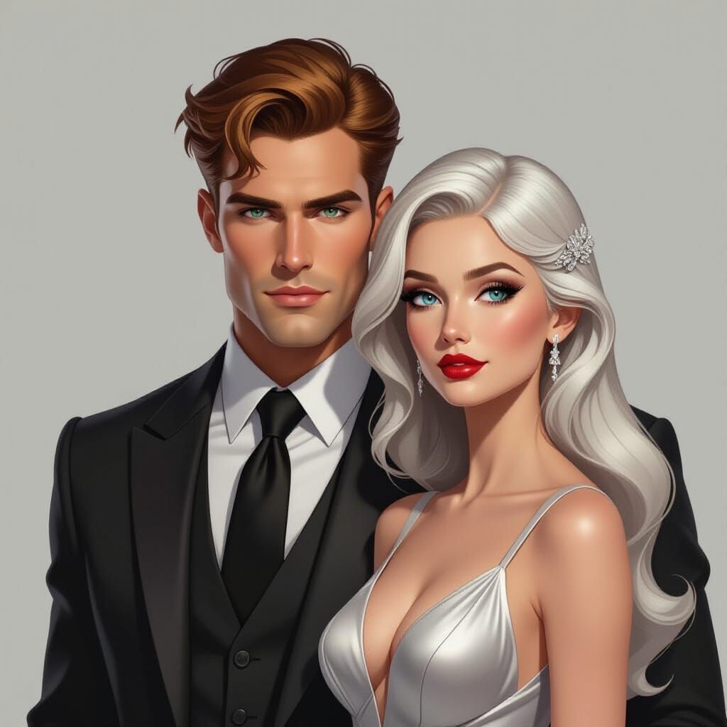 Dr. Green and Elegant Woman in Art Deco Style