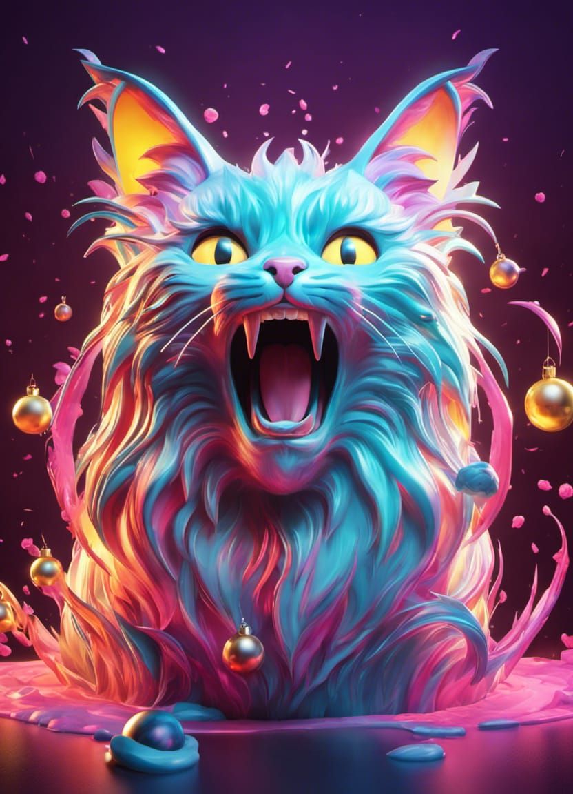 Glowing Screaming Cat Logo in 3D Render