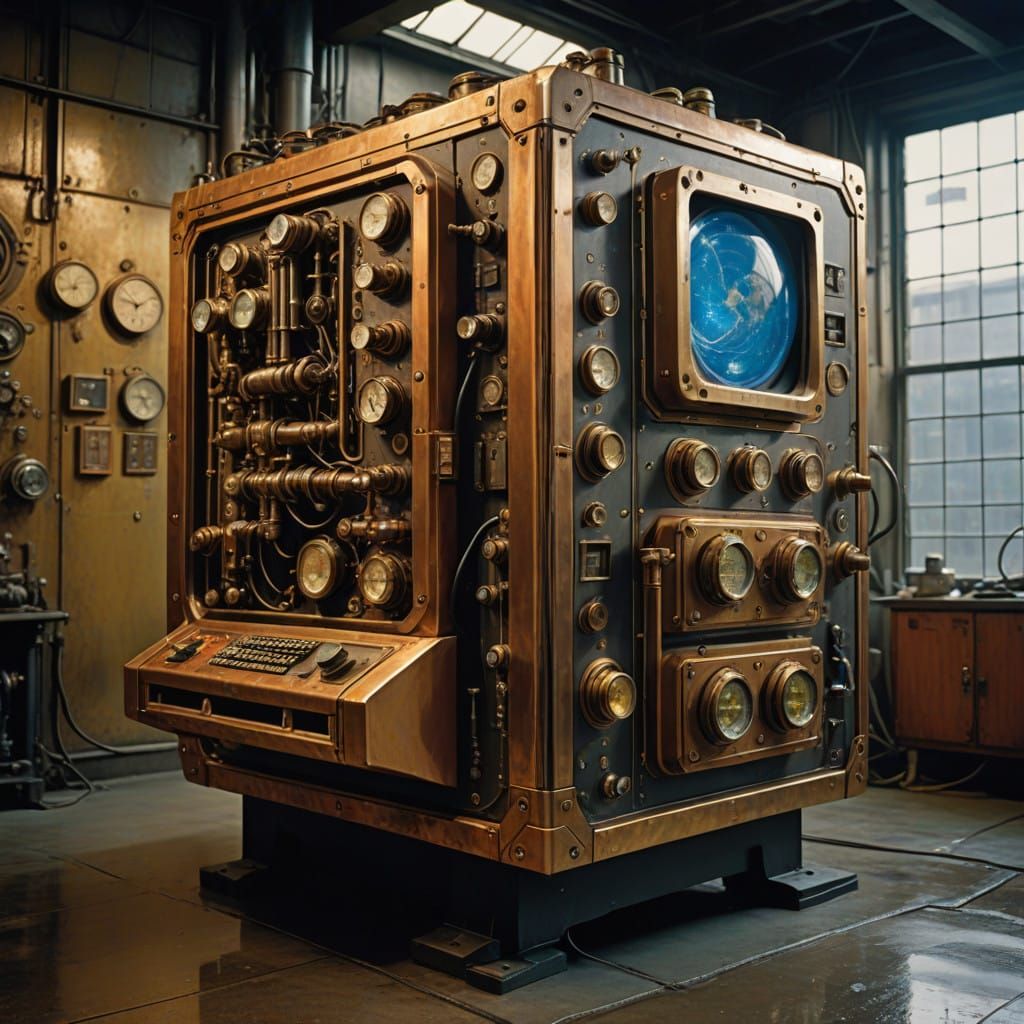 Majestic Steampunk Computer in Warm Industrial Light