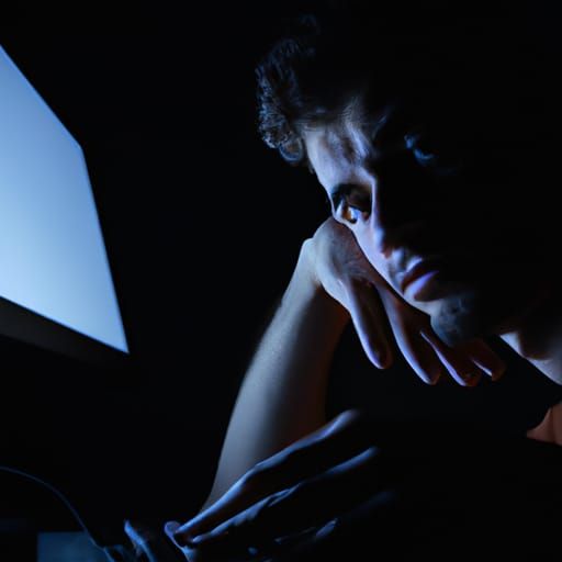 Sad Person Stares at Computer in the Dark
