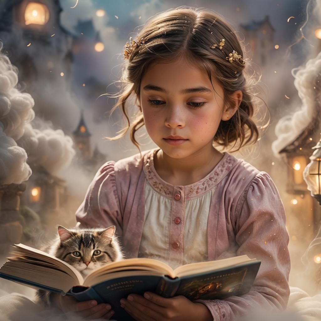 Dreamy Portrait of Girl Reading Fantasy Book