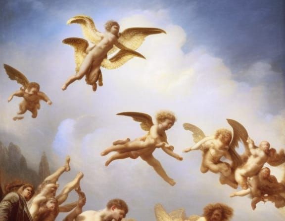 Michael Casts Out Rebel Angels in Doré Style