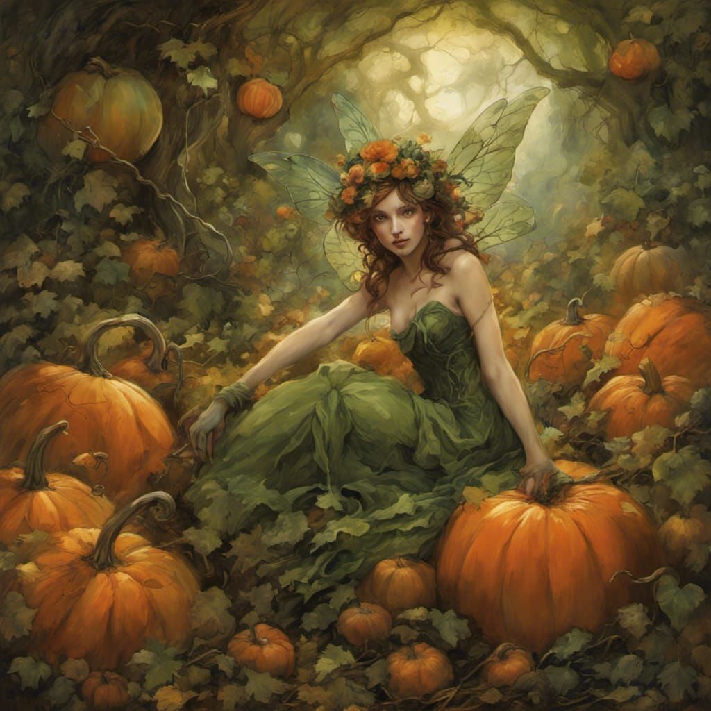 Enchanting Halloween Fairy in Pumpkin Patch