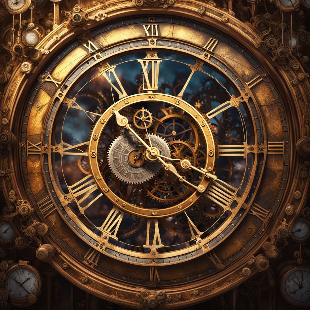 Steampunk Magic Clock Time Travel Art