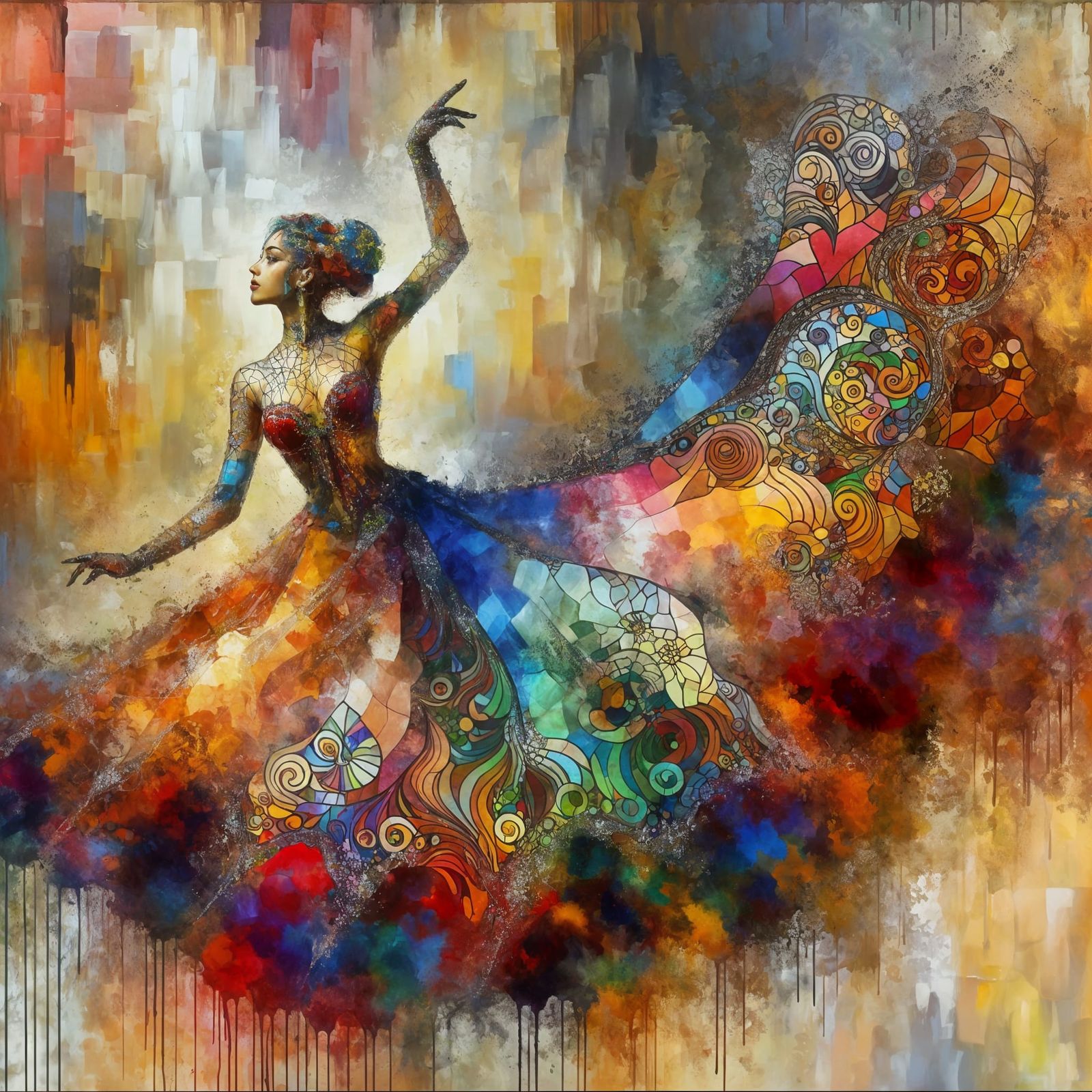 Colorful Fractal Dancer in Street Art Style