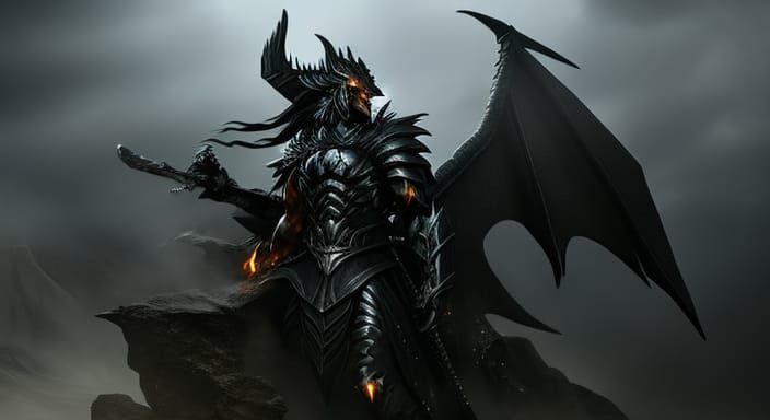 Epic Black Dragon God Portrait in Fantasy Style