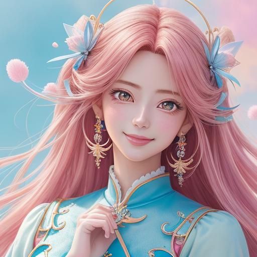 Belldandy Portrait in Vibrant Manga Style