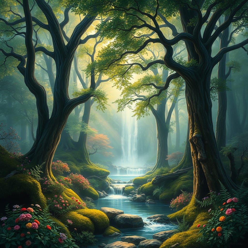 Dreamlike Nature Scene in Pop Art Oil Painting Style