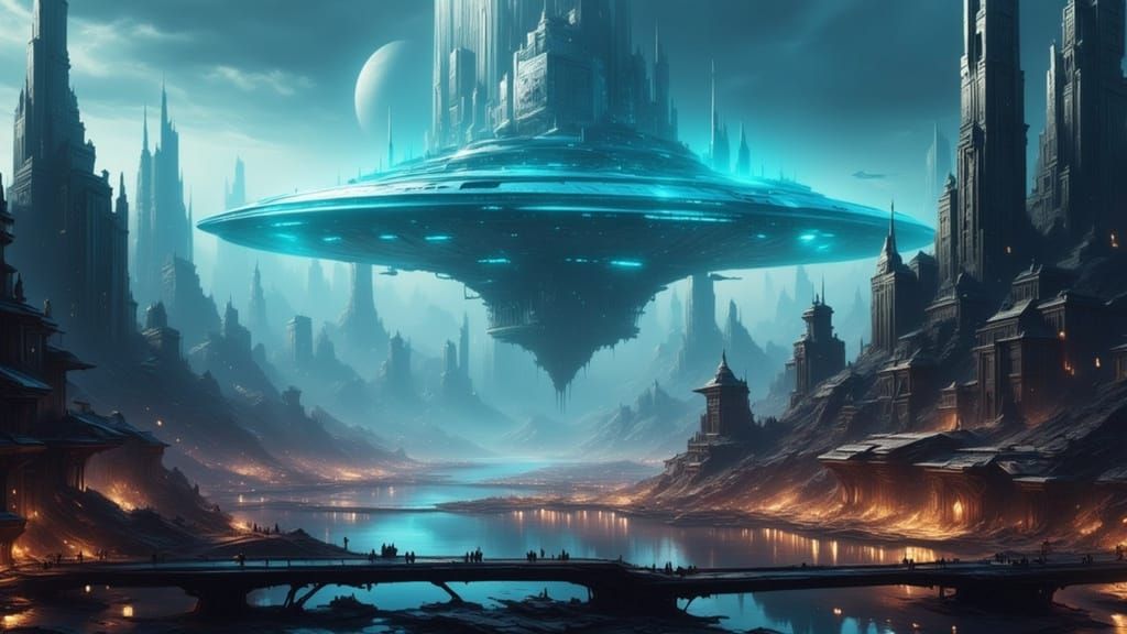 Alien City: Colony Ship Launch in LED Light