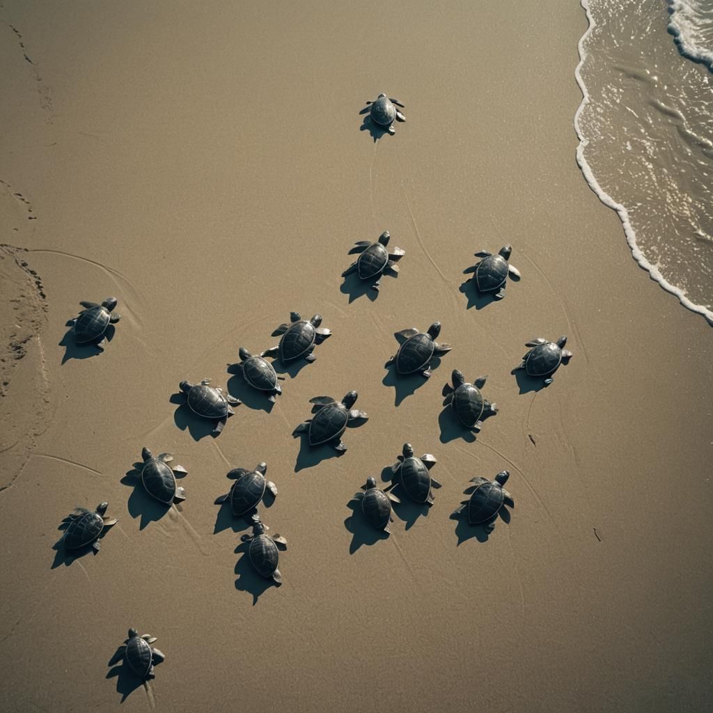 Baby Turtles Journey to the Sea: Cinematic Beach Scene