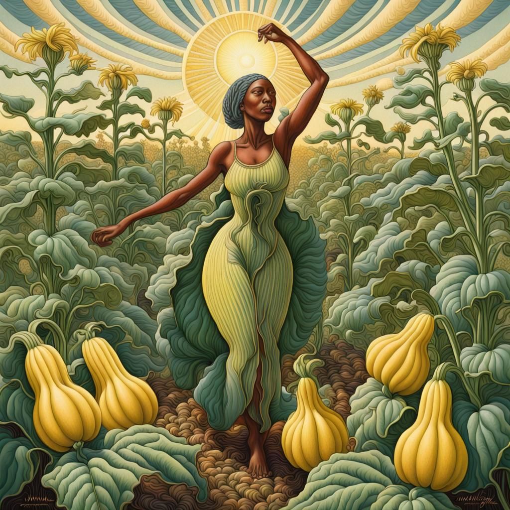 Art Deco Summer Squash With Dancing Women