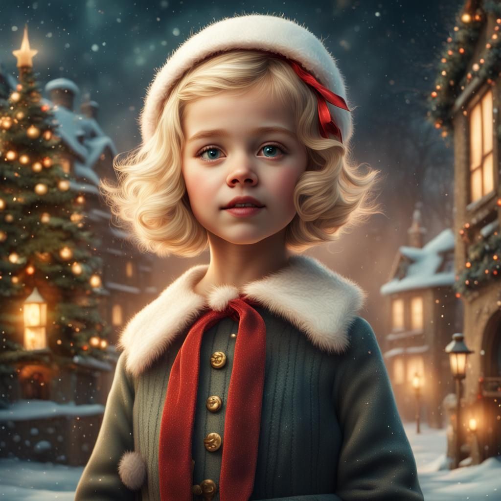 Retro Christmas Card with Blond Girl