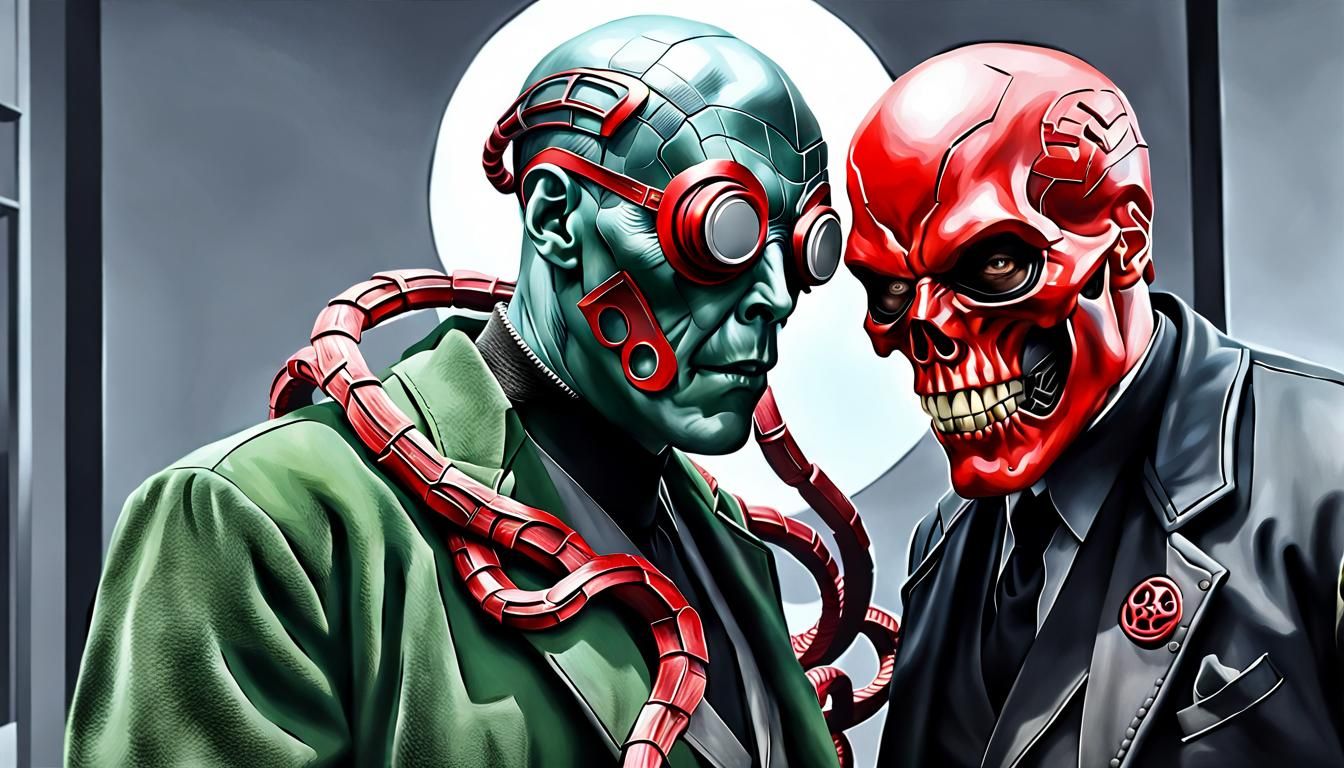 Doc Ock and Red Skull in Hyperrealistic Naive Art