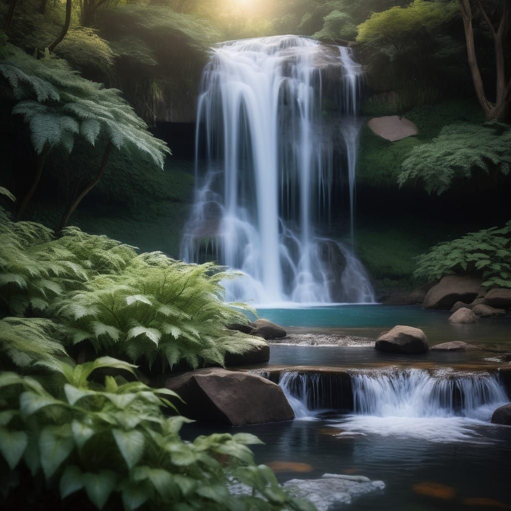 Serenely Captured Mountain Waterfall Scene