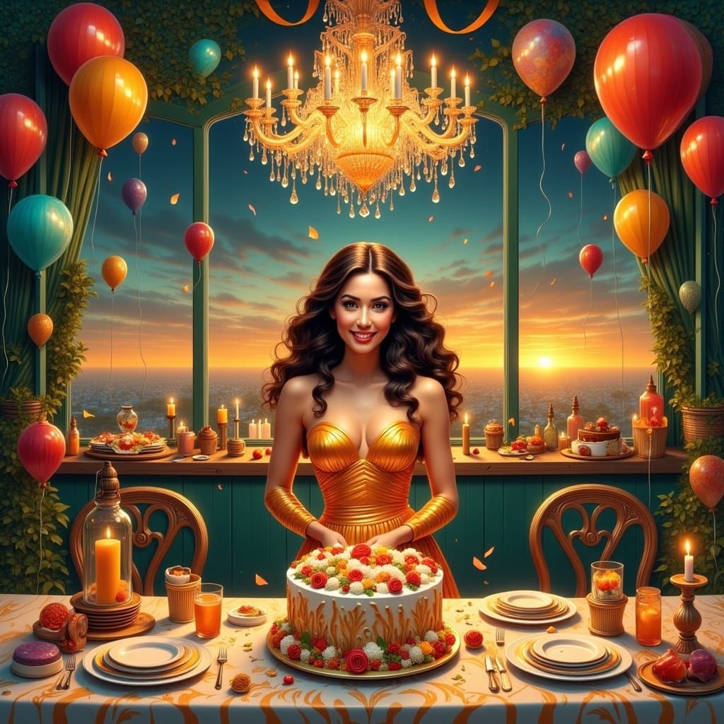 Birthday Party Scene in Art Nouveau Style