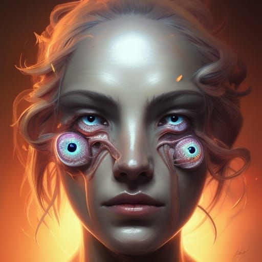 Brain with Eyeballs Portrait in Hyperdetailed Style