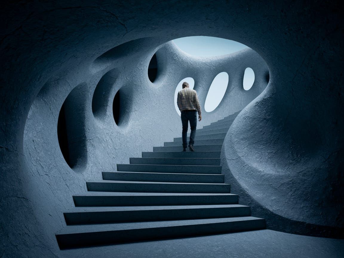 In the Dizzying Days When You Sang to Me Up the Organic Stairway to Nowhere Evoking Embossed Deepshadowart