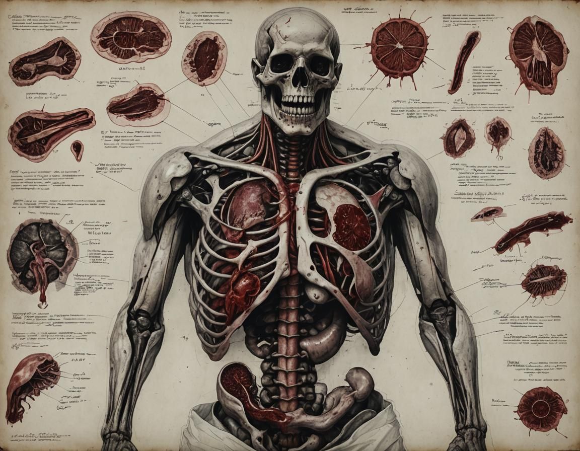 Detailed Autopsy of Mutated Creature in Black and White