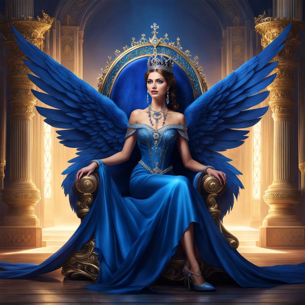 Hyperrealistic Sapphire Princess on Gem Throne
