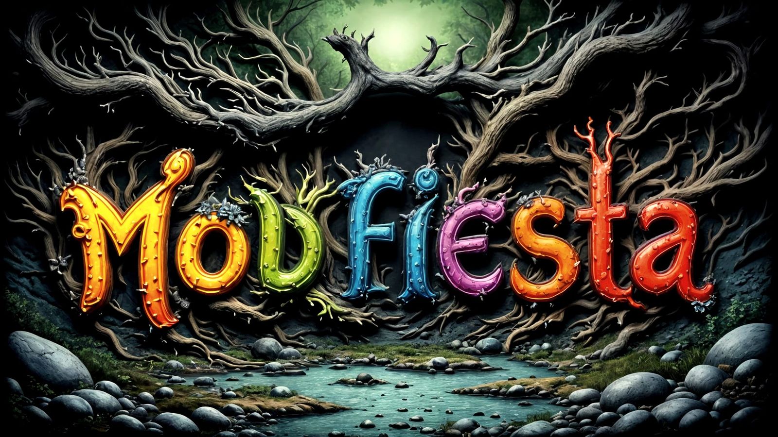 Stylish 'MOD FIESTA' Text Art in Unique Font