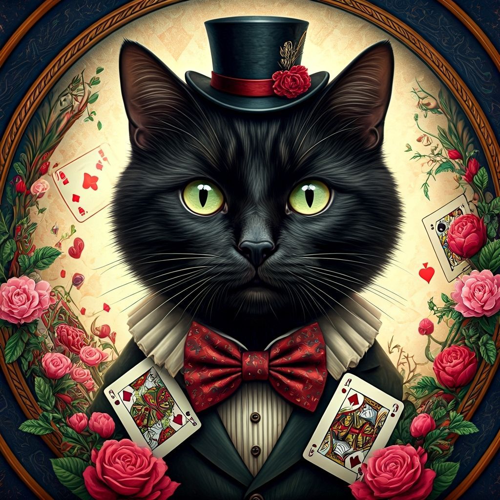 Black Cat in Wonderland: Whimsical Fantasy Art