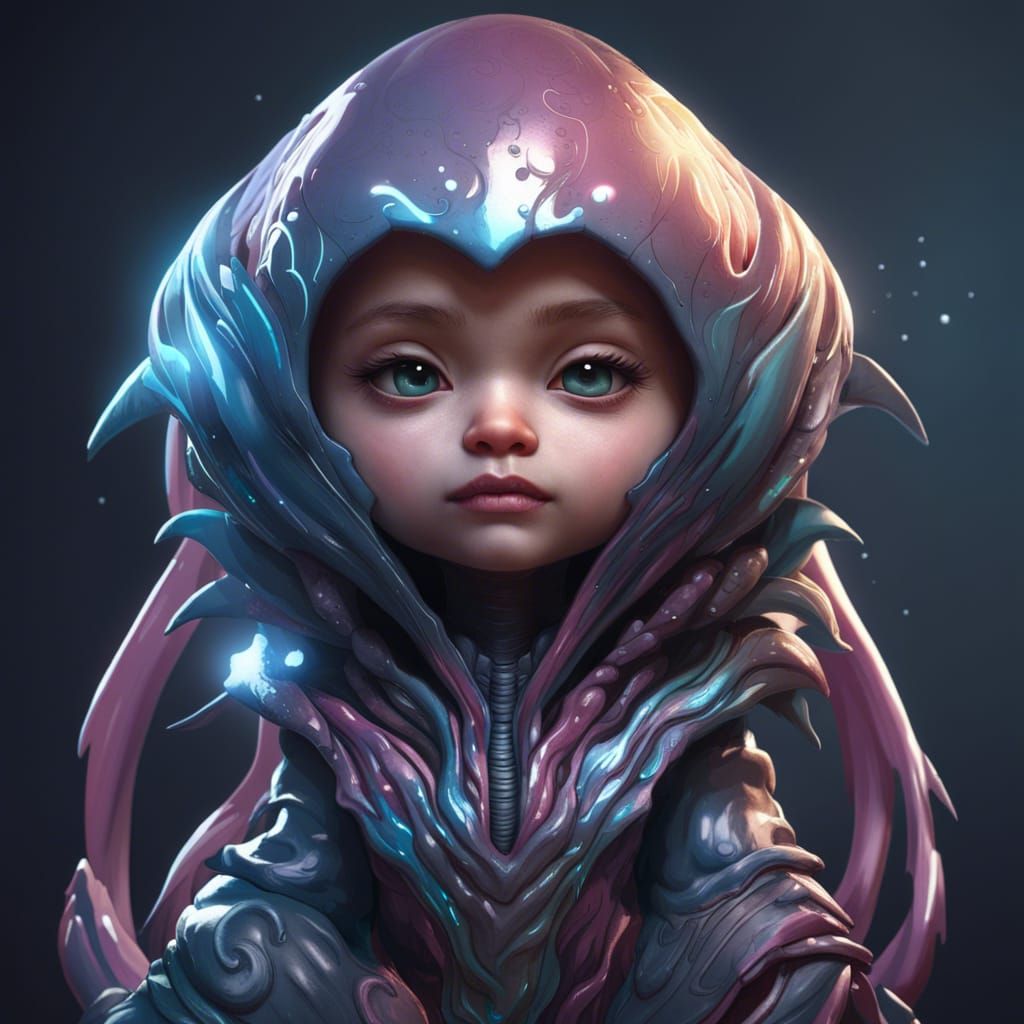 Detailed Chibi Alien Portrait as Digital Art