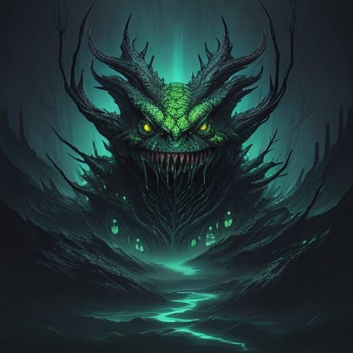 Grotesque Amphibian in Dark Fantasy Anime Style