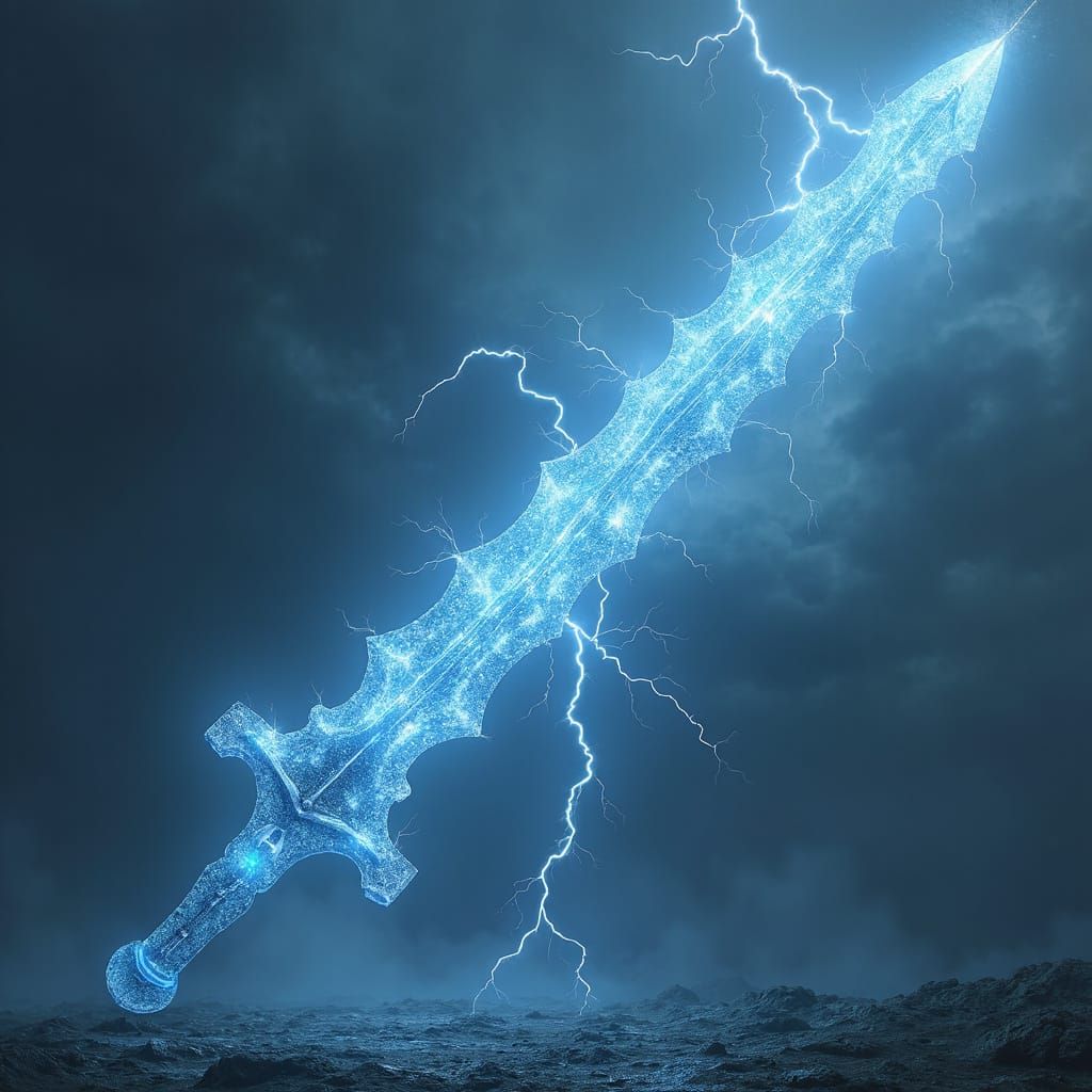 Electric Storm Sword in Dynamic Cyberpunk Style