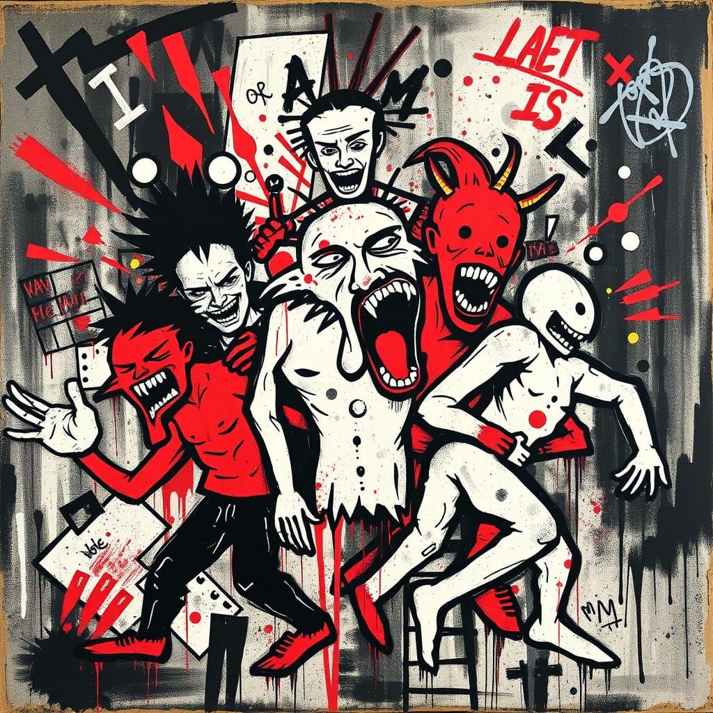 Basquiat-Inspired Figures in Urban, Energetic Style