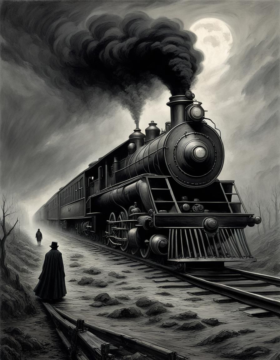 Ghost Train Races Through Desolate Rainy Landscape