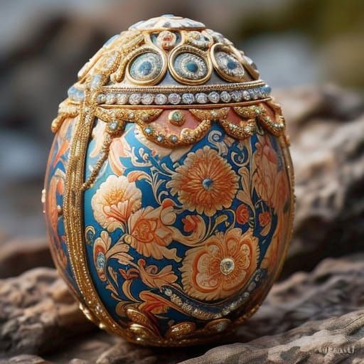 Ornate Fabergé Egg Sculpture in Vibrant Colors and Gold
