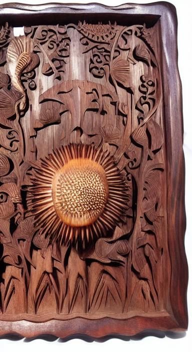 Yoruba Carved Wood Panel with Sea Urchins