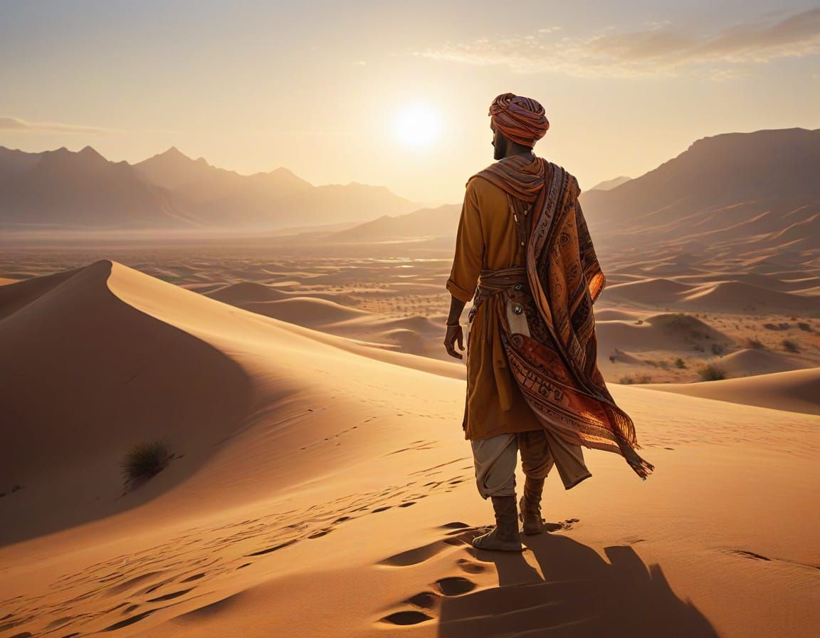 Majestic Desert Nomad in Vibrant Oil Painting
