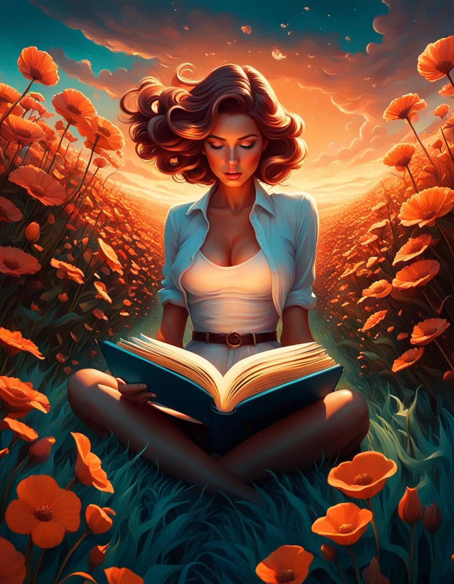 Surreal Neon Flower Field Reader: a 3D Art