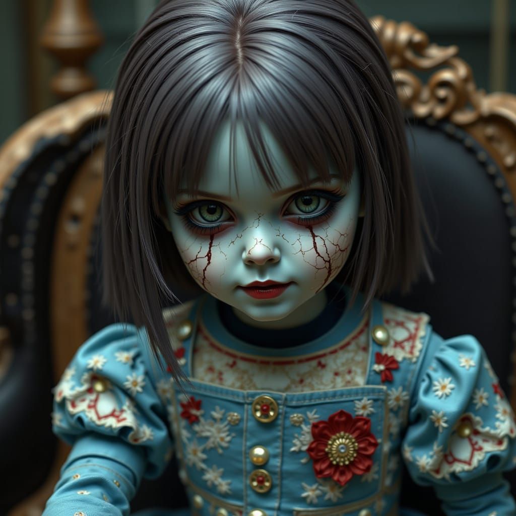 Haunted Asylum Doll with Cracked Face