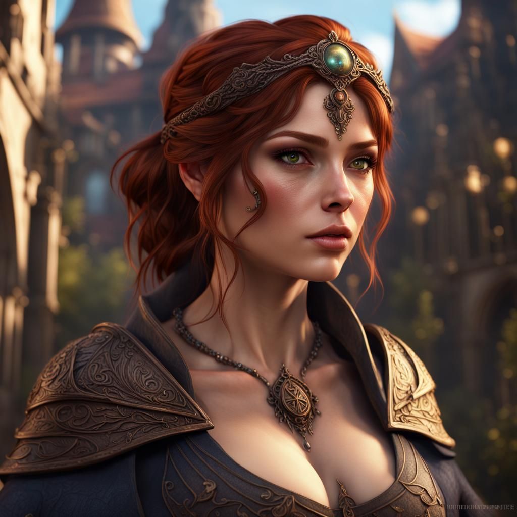 Fantasy Innkeeper with Auburn Hair: Digital Art