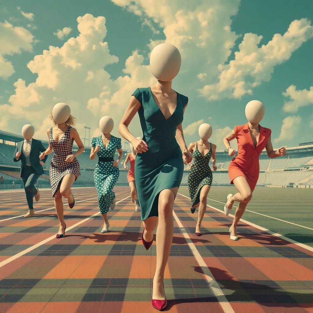 Headless Women in High Heels Run on Stadium Track