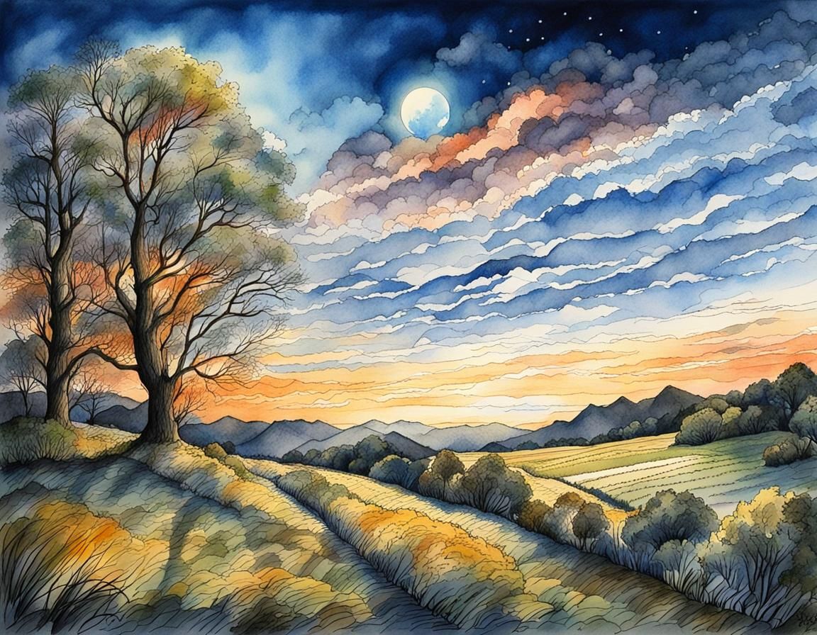 Earth and Sky in Impressionistic Watercolor