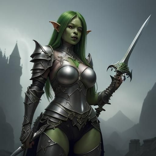 Female Goblin Warrior in Shining Armor