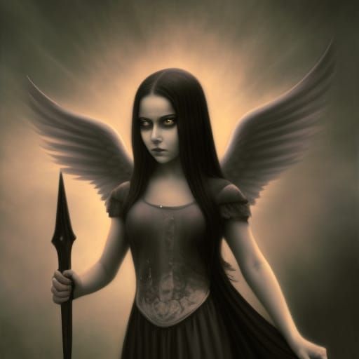 Gothic Art: Angels Fall With Black-Eyed Girl