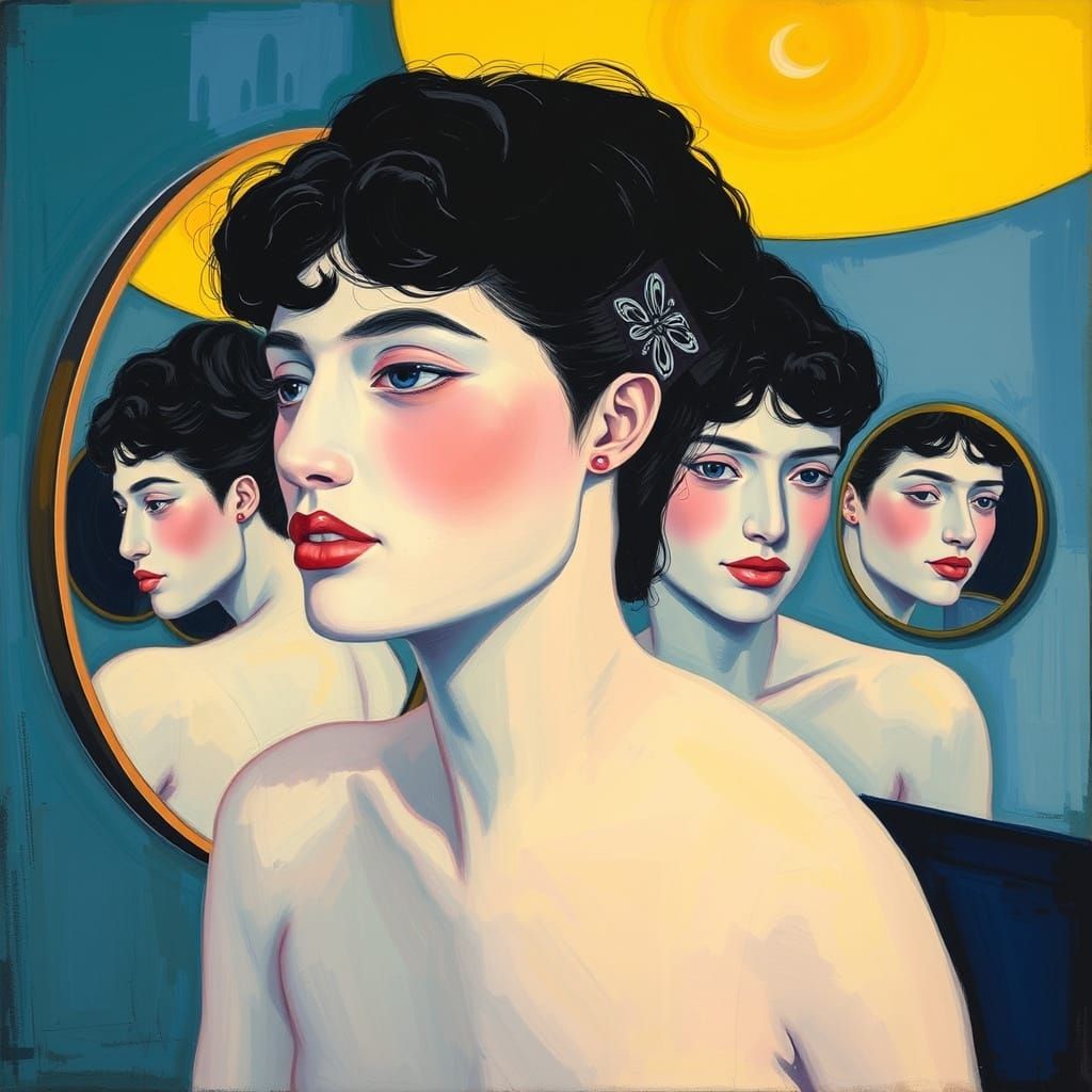 Ethereal Mystic in Mirrored Gouache Expressionism