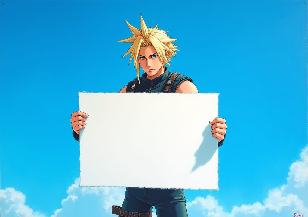 Cloud Strife Oil Painting with Blank Poster