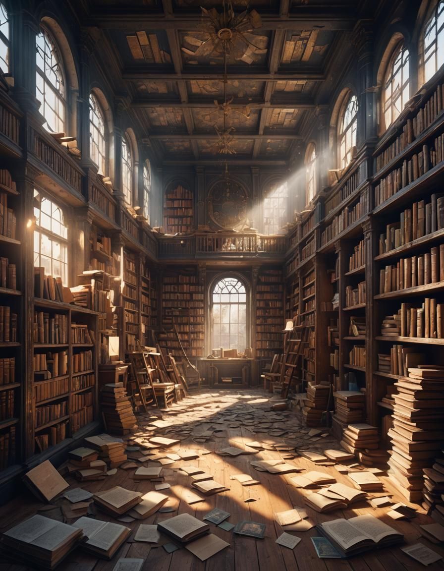 Abandoned Bookstore: Detailed Matte Painting in 8K