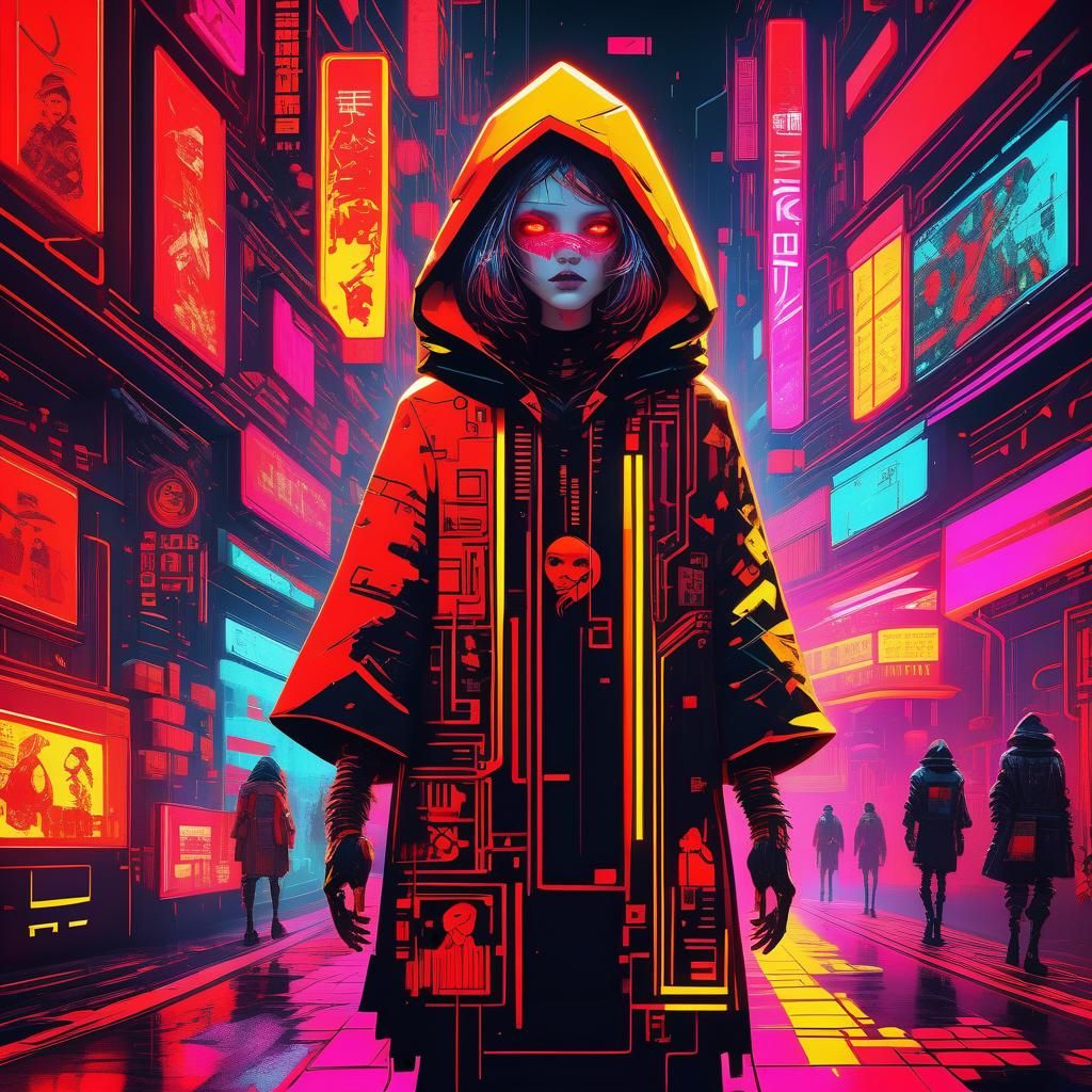 Little Red Riding Hood in Klimt Cyberpunk Style