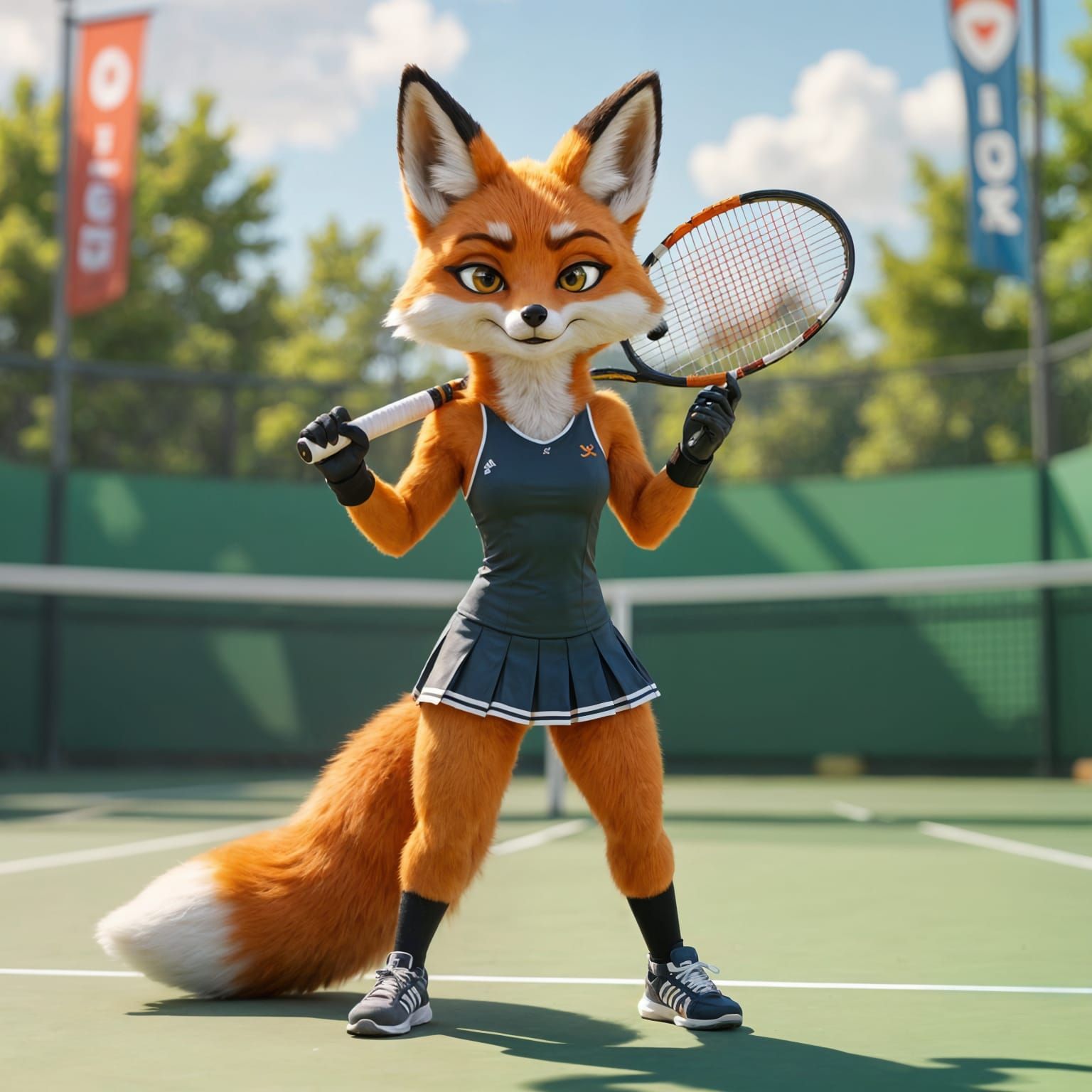 Fox Competes in Tennis Tournament: Anthropomorphic Art