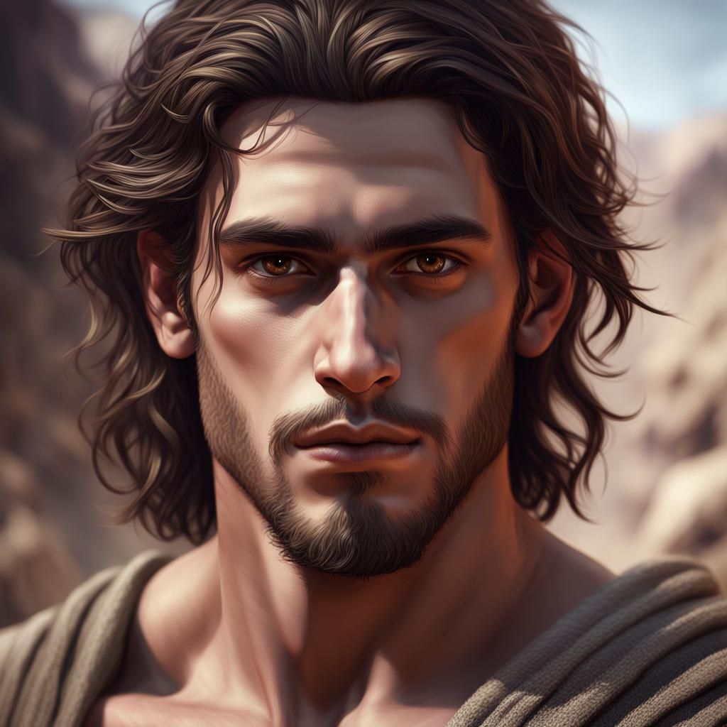 Detailed Portrait of a Young Man with Dark Hair