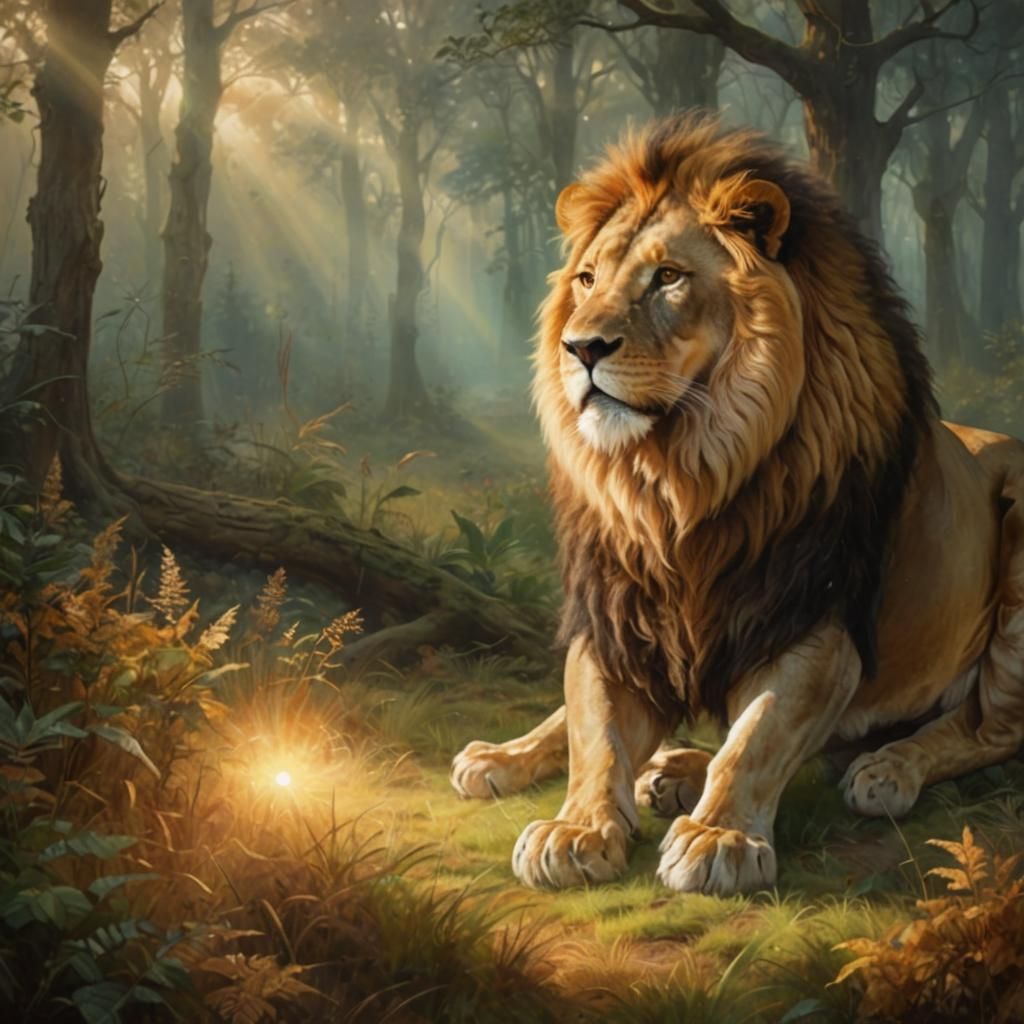 Lion in Dawn Light: A Hyperdetailed Oil Painting